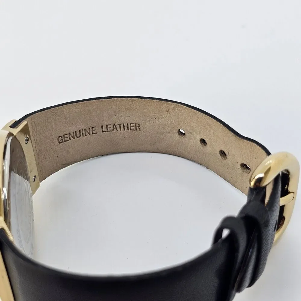Anne Klein Women's Watch 36MM Gold Dial Black Leather Band‎ Straps New Battery